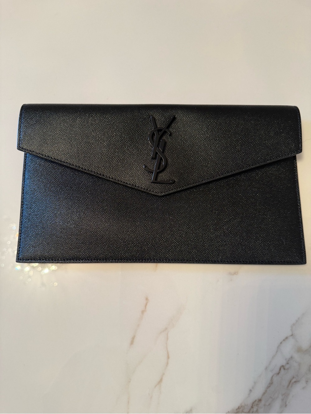 Saint Laurent Black Leather Logo Patch Clutch
